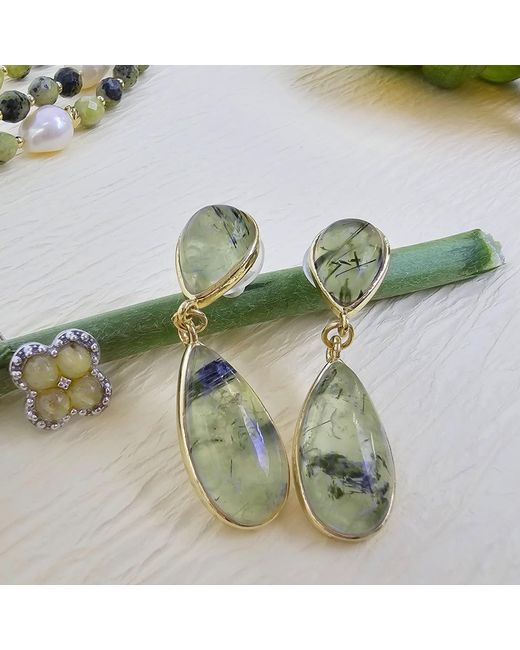 Farra Green Teardrop Prehnite Drop Earrings