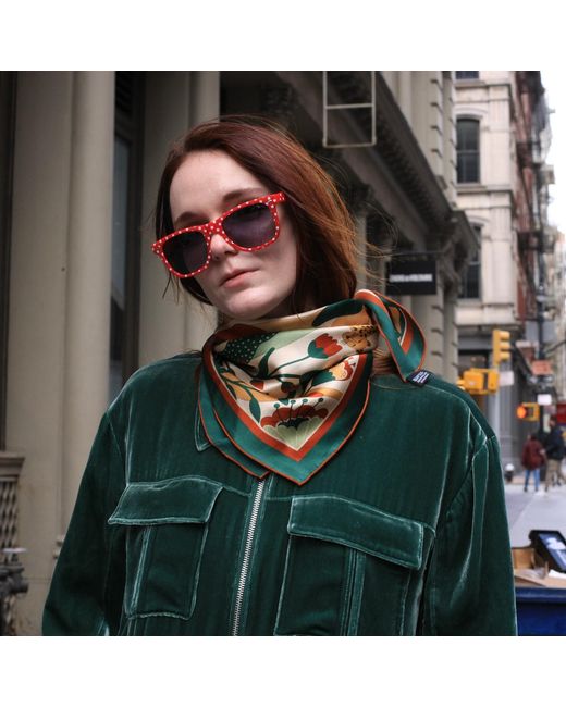 Jessie Zhao New York Green Double Sided Silk Scarf Of Wonderland