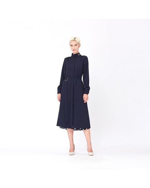 Smart and Joy Blue High Neck And Long Sleeves Shirt-Dress