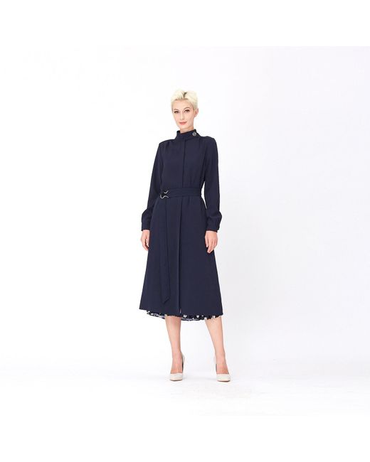 Smart and Joy Blue High Neck And Long Sleeves Shirt-Dress