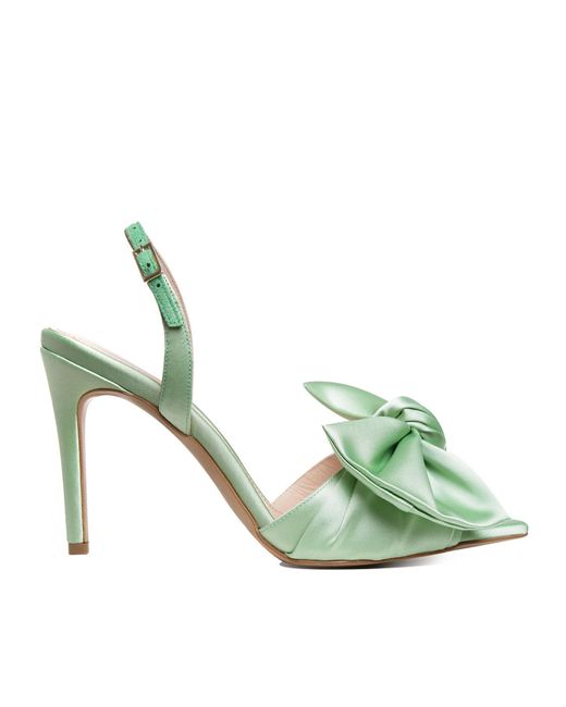 Ginissima Green Light Vesa Satin Sandals With Oversized Satin Bow