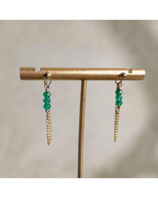 Rachel Nathan Multicolor Post Chalcedony & Chain Earrings