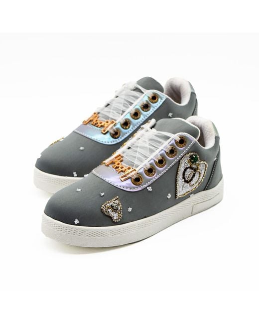 Rettrose Blue Mangola Luxury Lycra Handmade Embellished Tennis Shoe