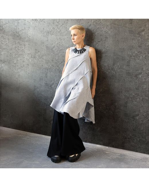 Jana Coshè Gray Stone Cascade Linen Dress