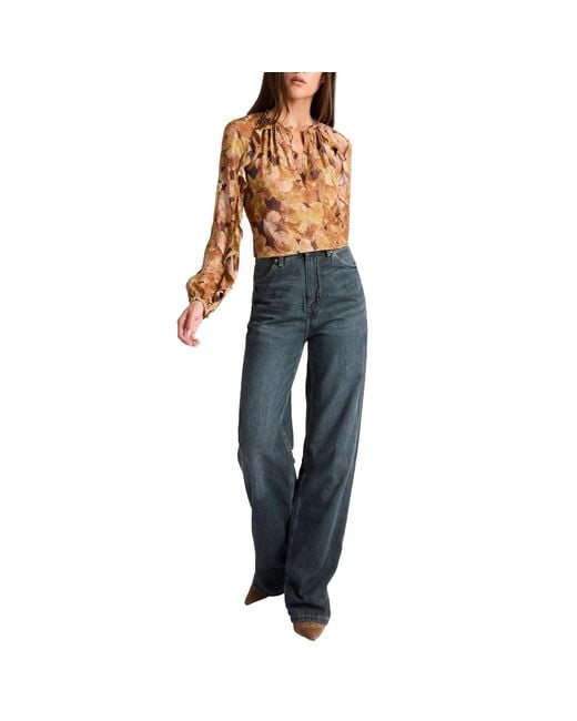 Santorelli Brown Neutrals Skyla Long Sleeve Ruffle Blouse