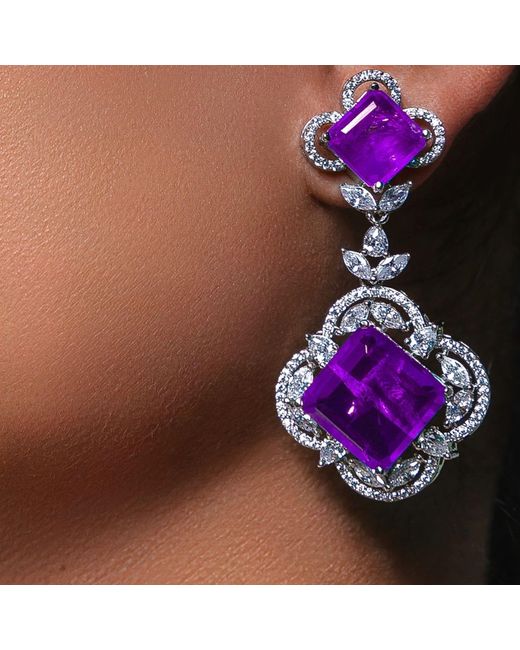 Meraki by Rashmi Bajaj Purple Voyage Cubic Zirconia Chandelier Earrings