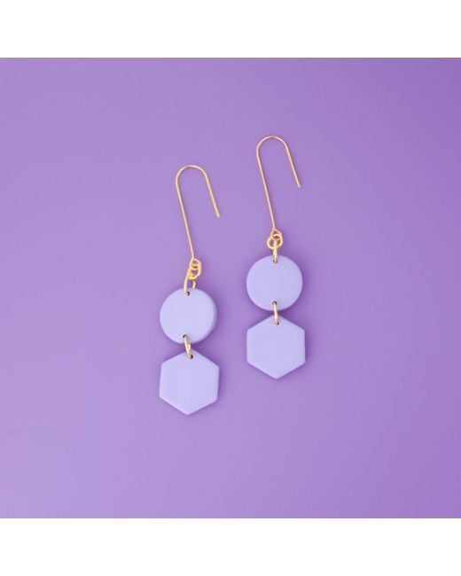 By Chavelli Purple Belle Geometric Dangly Earrings