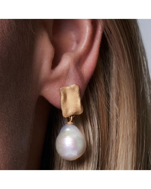 Pearls of the Orient Online Metallic Decus Stud Earrings With Large Baroque Cultured Freshwater Pearls Drop Earrings