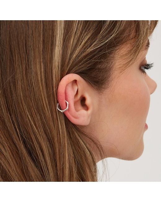 Spero London Metallic Bone Shape Hexagonal Huggie Hoop Earring