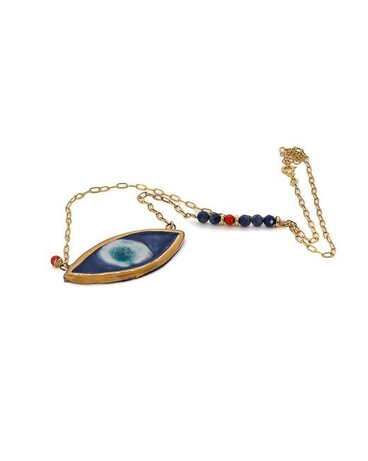 Ebru Jewelry Blue Handmade Ceramic Evil Eye Unique Necklace