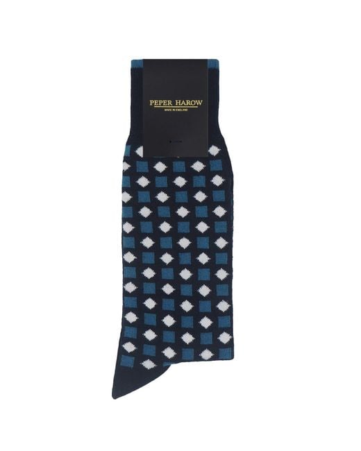 Peper Harow - Made in England Blue Diamonds Socks for men