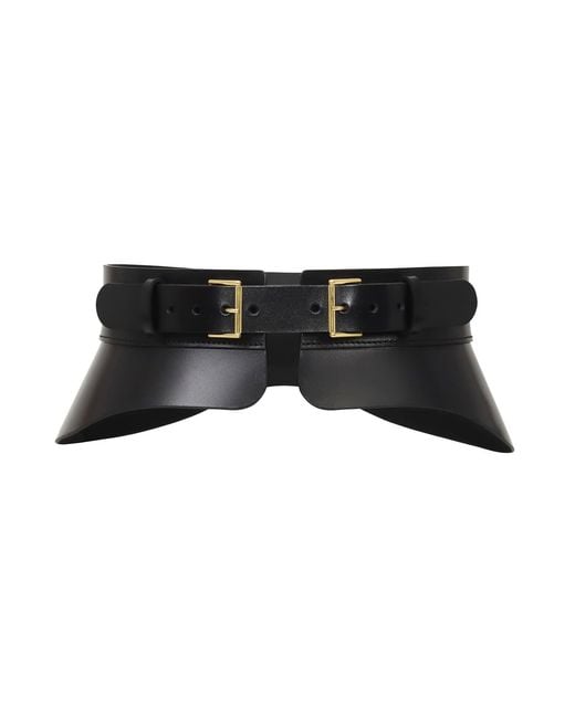 Haute Cuir Black Crescent Peplum Leather Belt