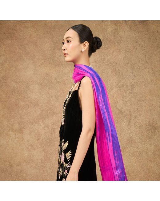 Silk and Bears Purple Fuchsia & Brushstroke Silk Scarf – Hand-Dyed Mulberry Silk Shawl, Lightweight Elegant Wrap