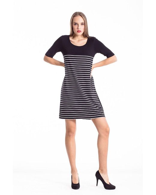 Conquista Black Stripe Detail A Line Stretch Dress