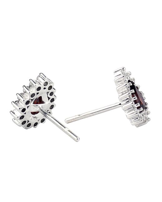 Artisan Multicolor White Gold Pearl Shape Garnet Diamond Stud Earrings Handmade Jewelry