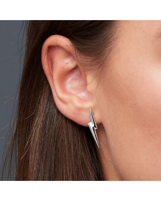 Edge Only Metallic 3D Pointed Lightning Bolt Earrings Sterling