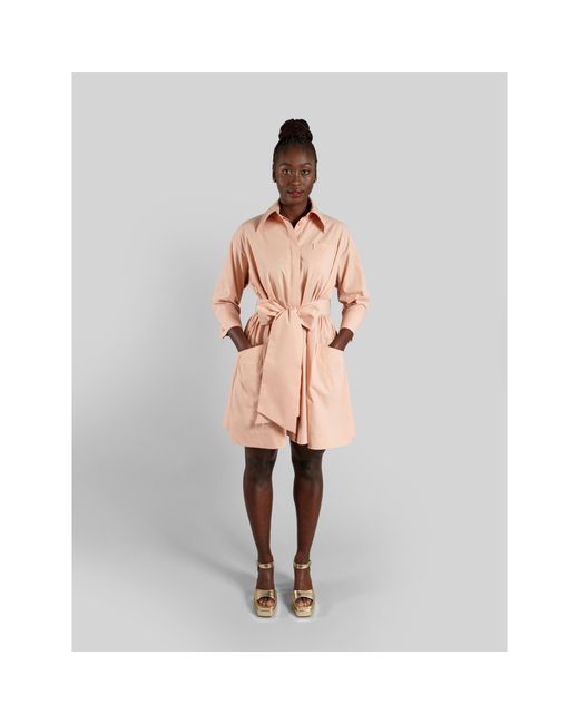 Femponiq Pink Neutrals Belted Gathered Cotton Shirt Dress