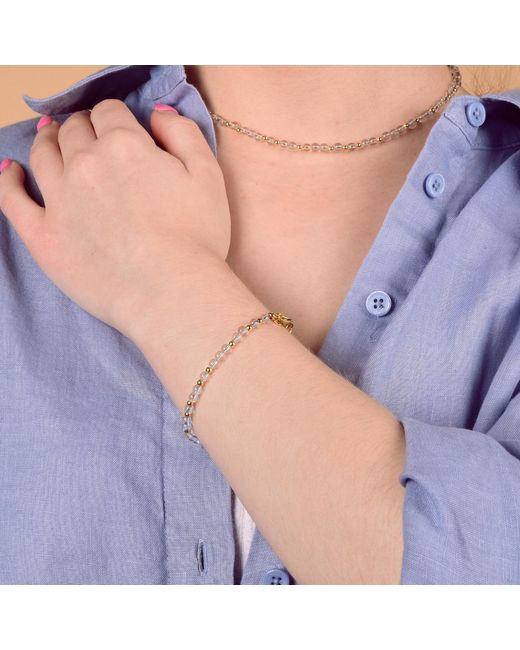 Nellou Jewellery Metallic Neutrals Jewel Bead April Birthstone Bracelet Plated Sterling