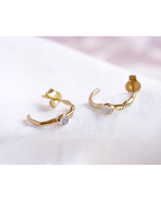 Isla Silver Metallic Moonstone Huggie Hoop Earrings