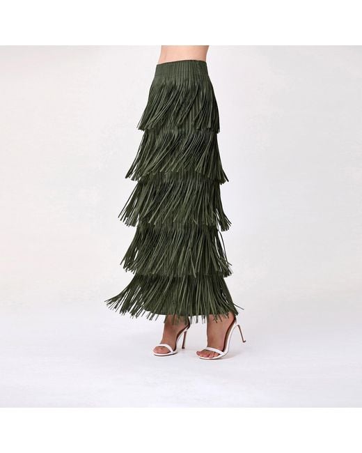 Smart and Joy Green Tiered Fringe Skirt