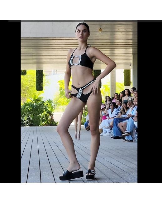 Beautiisoles by Robyn Shreiber Made in Italy Black Dita Leather Comfortable Wedge Sandal Espadrille Slide With Jewelry For Elegant Work & Evening