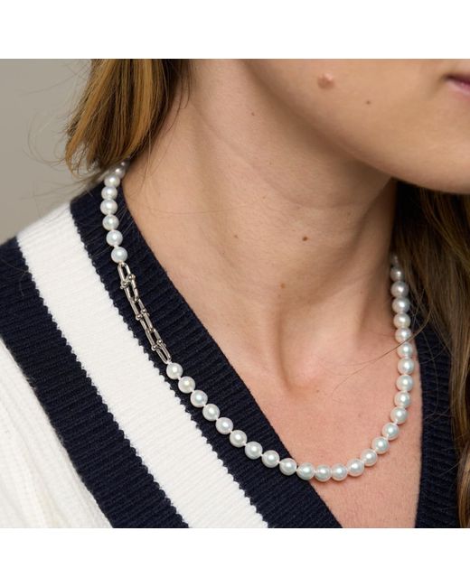Pearls of the Orient Online Metallic Gratia Cultured Freshwater Pearl Necklace With Chunky Chain Feature