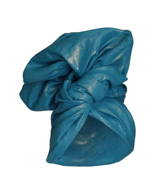 Romer Millinery Blue Twisturban Turban Turquiose Metallic Lightweight Linen