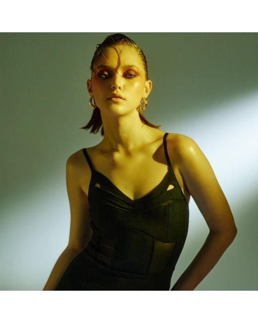 Sour Figs Black Bustier Mesh Binding Detail Dress