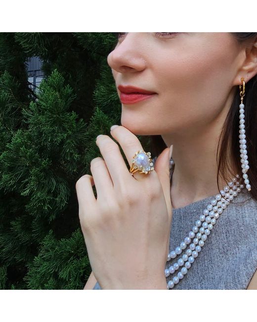 Farra Metallic Baroque Pearls With Band Adjustable Ring