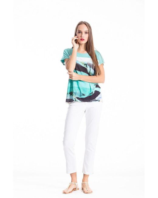 Conquista Green Short Sleeve Print Top By