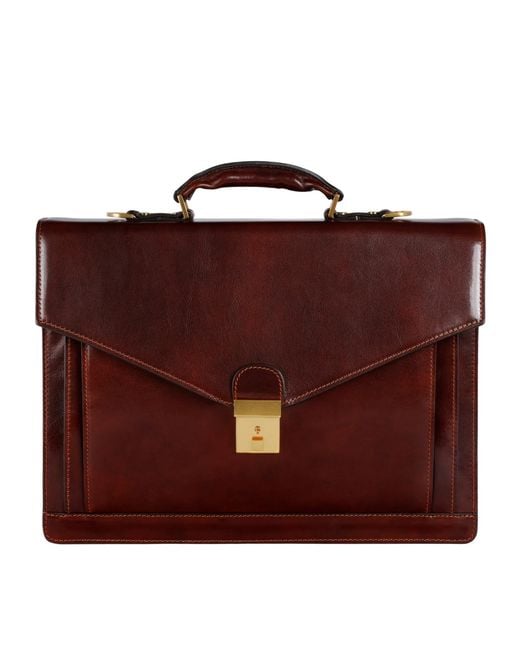 Time Resistance Brown Classic Design Leather Briefcase for men