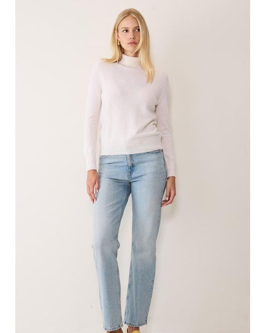Loop Cashmere White Cashmere Polo Neck Sweater