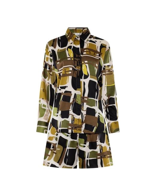 Belyed Handcraft Green Claris – Crepe Silk Shirt & Shorts Set By Belyed