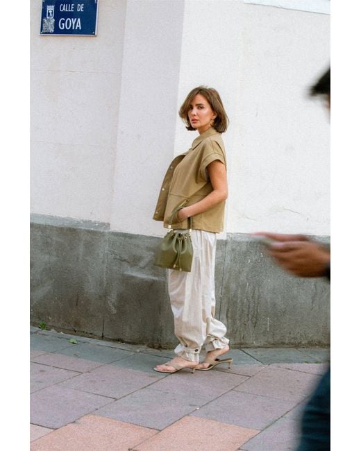Saonara Brand Green Bucket Bag Khaki Leather