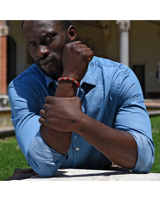 Addicted Red Odisseo Handcrafted Bracelet With Labradorite & Howlite for men