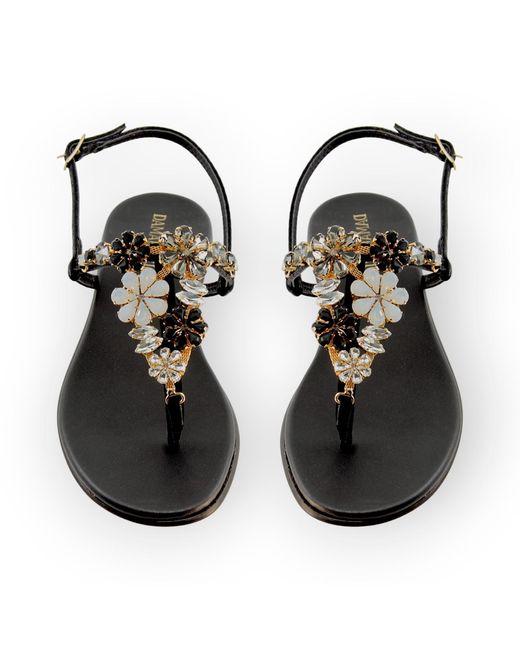 DAMAPREZIOSA Black Gilda Crystal Jewel Sandal