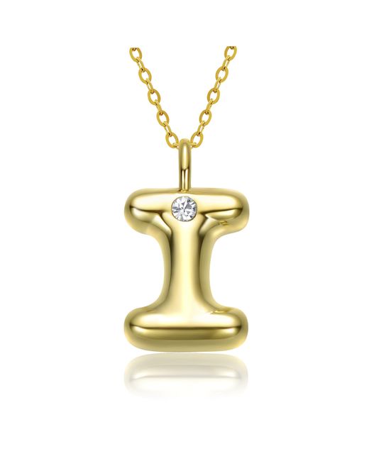 Genevive Jewelry Metallic Plated Swarovski Initial Pendant Bubble Letter Necklace