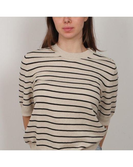 Nuvv Collection White Neutrals Short Sleeve Striped Knit Top