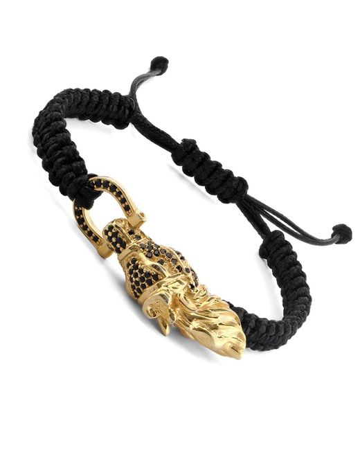 Ebru Jewelry Black Guardian Lion Diamond Woven Bracelet for men