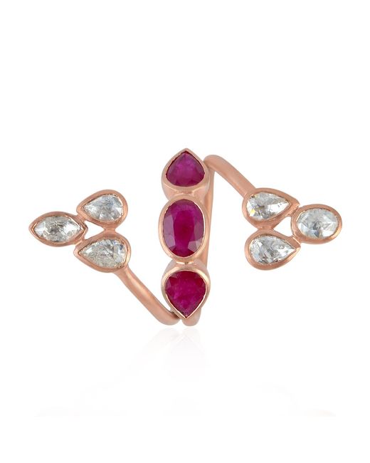 Artisan Pink Rose Gold Uncut Diamond Ruby Cocktail Ring Handmade