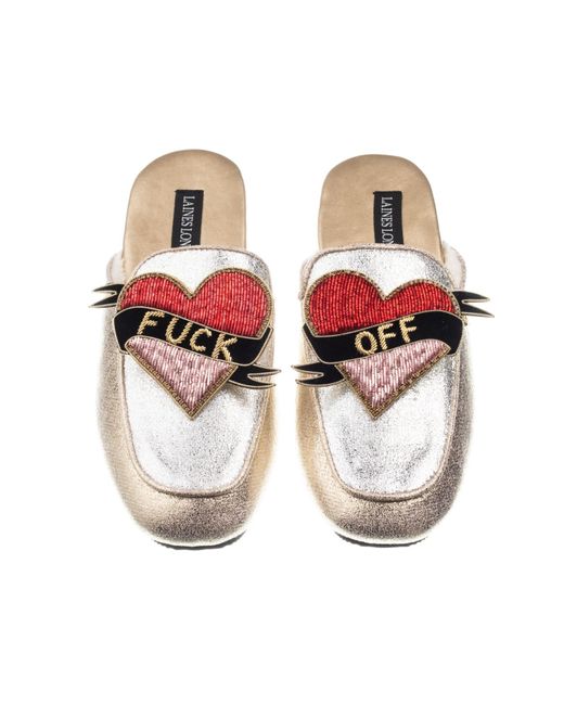 Laines London Metallic Classic Mules With Fuck Off Brooches
