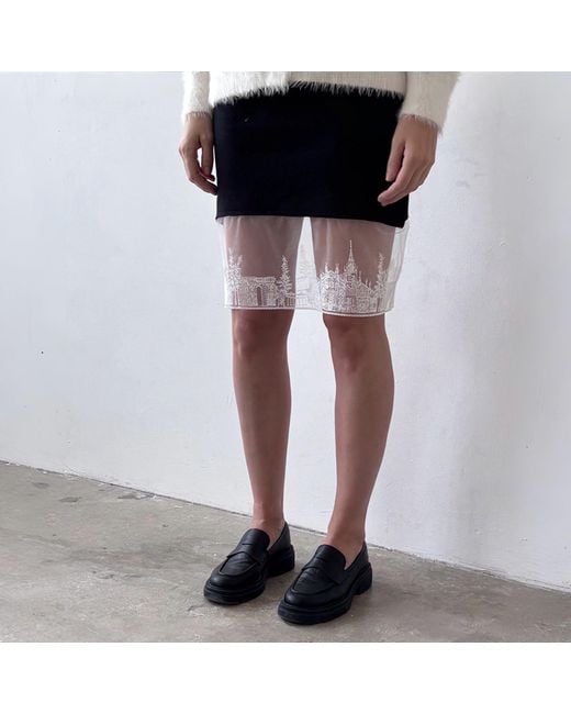 London Atelier Byproduct Black Mini Knit Skirt With With Embroidery Lace