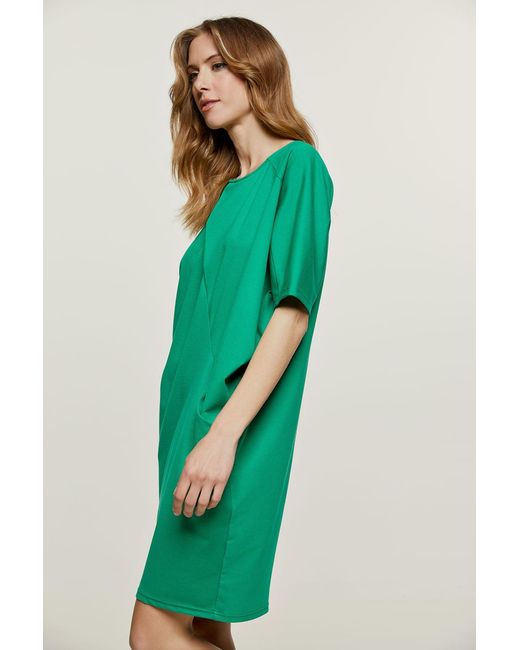 Conquista Green Punto Di Roma Batwing Dress
