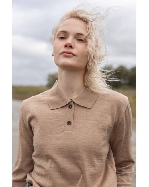 SALANIDA Natural Neutrals Galante 100% Merino Polo Top