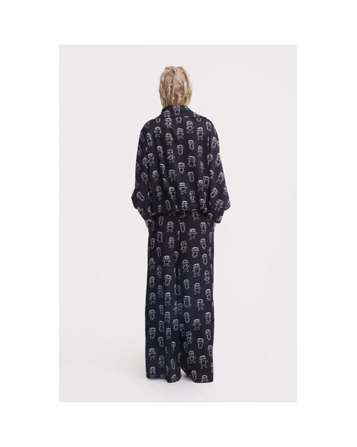 Julia Allert Black Art Print Wide-Leg Palazzo Trousers –