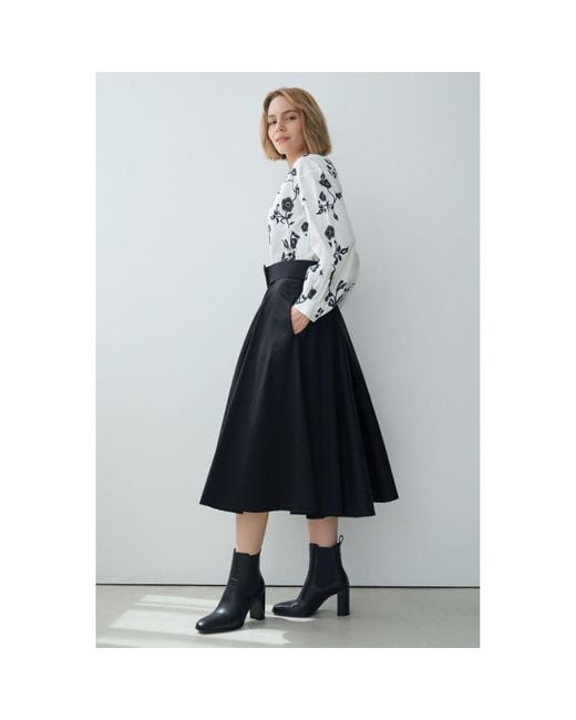 Marianna Déri Black Pleated Cotton Sateen Skirt