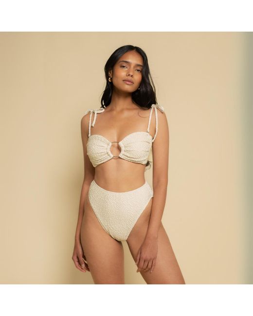 Montce White Neutrals Oat Texture Tori Ties Bandeau Bikini Top