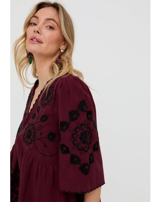 Raffya Arabella V- Neck Embroidered Mini Dress