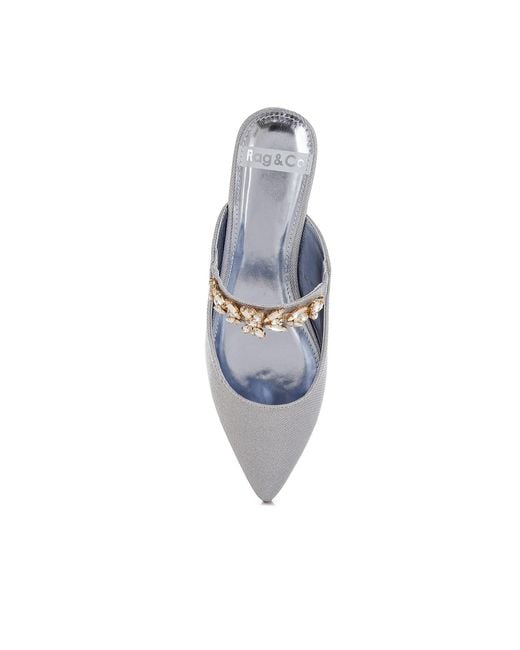 Rag & Co White Magnum Diamante Strap Glitter Mules