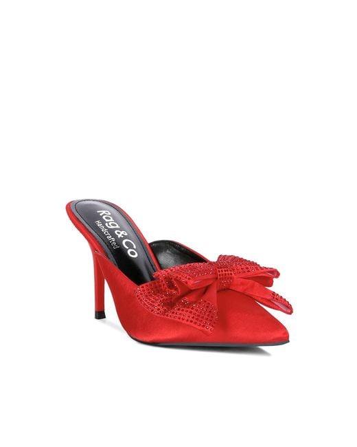 Rag & Co Red Elisda Embellished Bow High Heel Mules